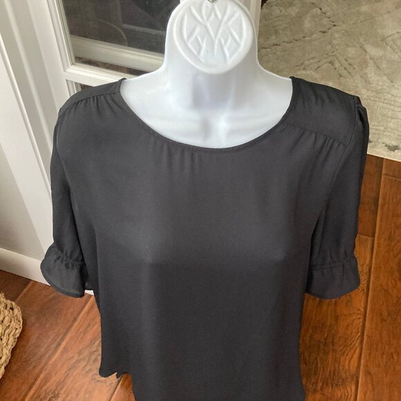 Loft Black Short Sleeve Blouse Large - Picture 2 of 7